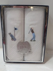 Weiße Golf Taschentücher bestickt 100 % Baumwolle 2er Set RCG Diener Geschenkbox 2 - Bild 1 von 6