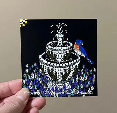 Impresión artística de Bluebird y punto fuente de Cheryl Garman-Andrade. 4" X 4" Foto 1 de 3