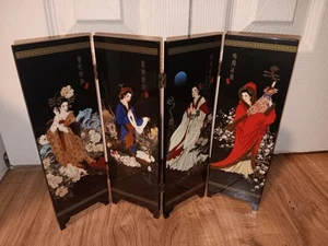 Oriental Chinese Gold Lacquer Folding Room Screen Four Great Beauties - Picture 1 of 4