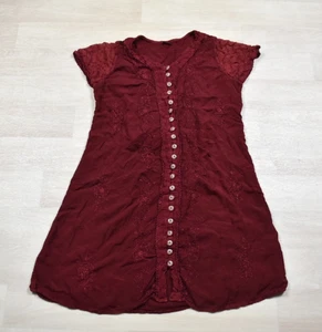 Mini Vestido Rojo Viscosa Años 90 2000 Boho Bordado Floral Festival De Colección - Imagen 1 de 5