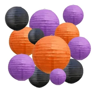 Halloween 48 Piece Chinese Hanging Paper Lanterns Black Purple Orange NEW SEALED - Picture 1 of 10
