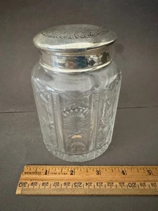 B&W MARKED EPNS METAL TOP X & DOT GLASS ROUND MONO CANISTER DRESSER JAR - Picture 1 of 10