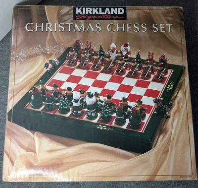 KIRKLAND Signature Wooden Christmas Chess Set Costco Xmas Hand Carved Wood W/box - Image 1 of 4