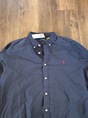 NWT Men's 2XL Slim Fit Polo Ralph Lauren Poplin Long Sleeve Sport Navy Blue XXL - Image 1 of 3