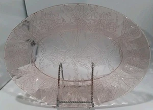 Jeannette Floral/Poinsettia Pink Depression Glass Plate Oval Serving Platter - Picture 1 of 6