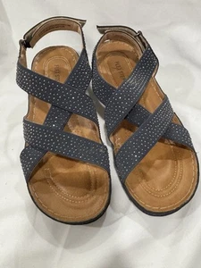 Flex Step Orthotics Comfort Wedge Slingback Sandals Navy Blue Size 10W - Picture 1 of 8