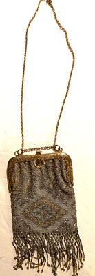 VINTAGE METAL BEADED PURSE METAL CLASP GOLD AND SILVER - Image 1 of 3