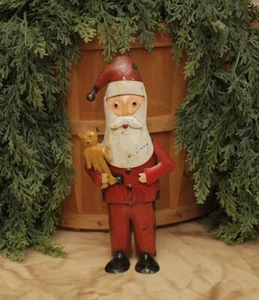 NEW PRIMITIVE 10.5" Tall SANTA w/ TEDDY BEAR Repurposed METAL Figurine Christmas - Picture 1 of 3