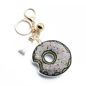 Bling Cristal Blanco Espolvoreado Donut Llavero Bolso Cartera Dije - Imagen 1 de 3
