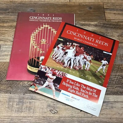 1991 Cincinnati Reds Program Yearbook WS Trophy Scorecard MLB Vintage Book - Image 1 of 4