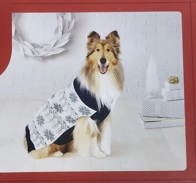 2x Snowflake Knit Turtleneck Winter Dog Sweater Blue Green White Size Medium - Image 1 of 4