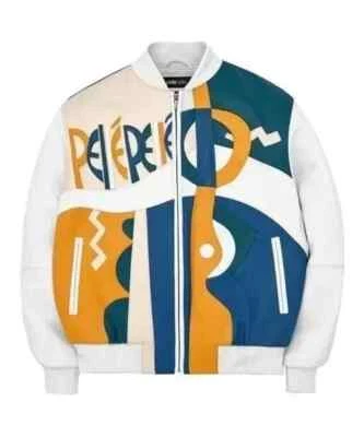 Chaqueta de bombardero estilo abstracto de felpa para hombre - hecha a mano cuero de vaca real Foto 1 de 3