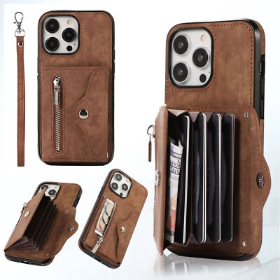 Bandolera Cartera Funda para iPhone 16 Pro Max 16 15 14 Tarjeteros Cremallera Billetera Foto 1 de 4