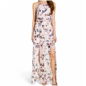 Maxi Vestido Ali Jay Floral Halter Abertura Alta Para Mujer Mediano Nordstrom Rosa Claro - Imagen 1 de 5