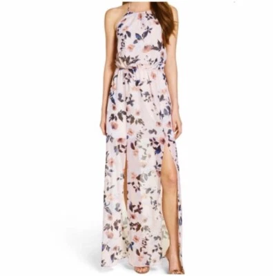 Maxi Vestido Ali Jay Floral Halter Abertura Alta Para Mujer Mediano Nordstrom Rosa Claro Foto 1 de 4
