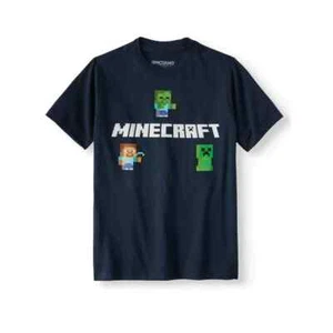 Mojang Minecraft Youth Boys Steve & Creepers Navy Blue Shirt New 2XL(18) - Picture 1 of 5