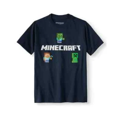 Mojang Minecraft Youth Boys Steve & Creepers Navy Blue Shirt New 2XL(18) - Image 1 of 4