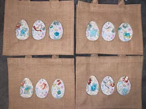 Borsa tote in iuta ricamata con uovo primavera/pasqua sacchetto regalo piccolo - Foto 1 di 6