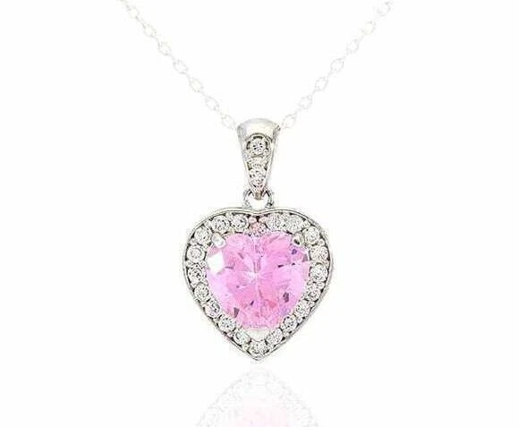 Colgante solitario de oro amarillo blanco macizo de 14 K con halo de corazón de piedra de nacimiento con circonita cúbica Foto 1 de 1