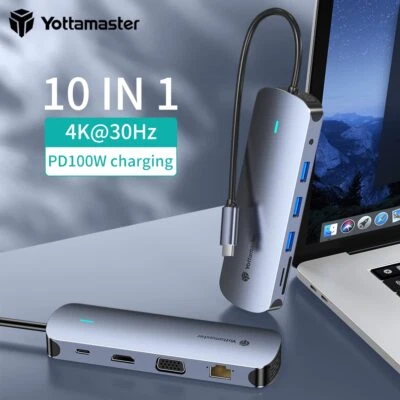 Yottamaster Hub USB C Docking Station Adattatore HDMI 4K SD PD 100W per PC Macbook