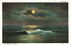 The Ocean Waves by Night with The Full Moonlight Postcard
