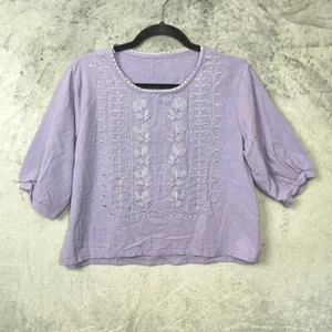 Blusa Cottagecore Bordada Manga Abullonada Cuadrada Grande Coqueta Pastel Lila - Imagen 1 de 5