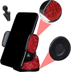 Red Rhinestone Phone Holder Clip  W/Suction Cup Fit Window Air Vent Ch A2 - Picture 1 of 3