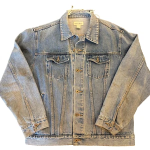 Vintage 90s Falls Creek Jean Jacket Mens Large Distressed Denim Pockets Denim - Picture 1 of 16