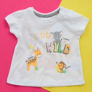 Baby Girls Infant White T-shirt Popper Closure 100% Cotton Safari Top 3-24 Month - Picture 1 of 2