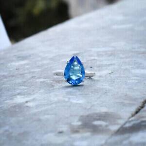 Natural Blue Topaz Gemstone Ring 925 Sterling Silver Gift For Women