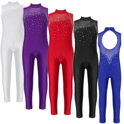 Kinder Mädchen Trikot Performance Body Rückenfrei Overall Eislaufen Kostüm - Bild 1 von 4