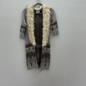 Mia Joy Tillie Duster Open Front Faux Fur Collar Knit Cardigan Sweater Girls 8 - Picture 1 of 4