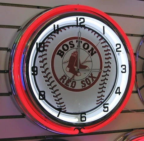 Boston Red Sox Baseball Metal Double Ring Neon Clock 18 inches Cover
