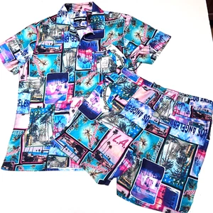 Board Sports Miami Style Swim Trunks And shirt Set Sz L. California Theme - Picture 1 of 6