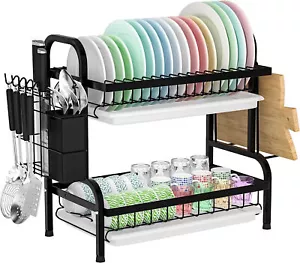 Dish Drying Rack, Metel 2-Tier Dish Rack Utensil Holder Kitchen Dish Drainer NEW - Picture 1 of 24
