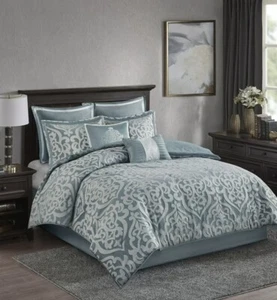 Madison Park Jacquard Queen 8-teiliges Bettdecken-Set Aqua Grün Eilot Struktur - Bild 1 von 5