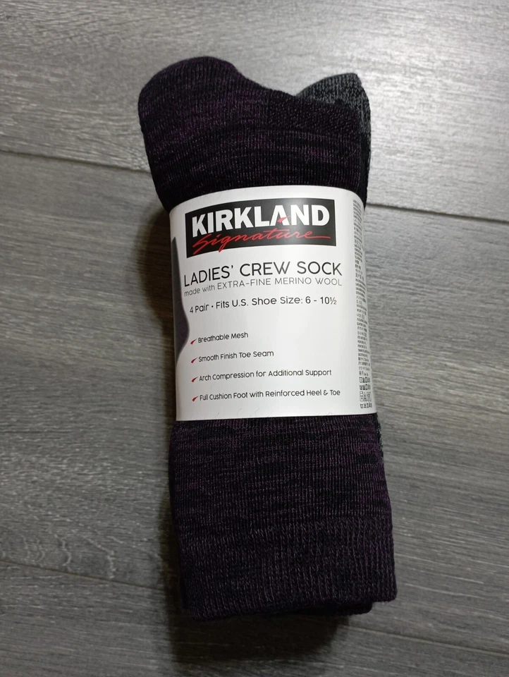 Kirkland Signature Ladies' Crew Sock *4 Pack* Shoe Size: 6 - 10 1/2 Merino Wool - Imagem 1 de 3
