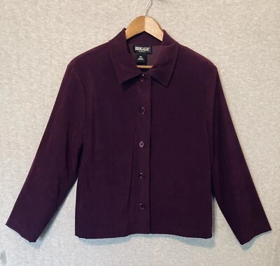 Briggs Faux Suede Jacket Purple Button Front Stretch Long Sleeve Large Petite - Image 1 of 4