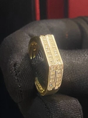 Pave 1,51 Cts Kanalset Prinzess Diamanten Unisex Hochzeit Band Ring In 14K Gold - Bild 1 von 4