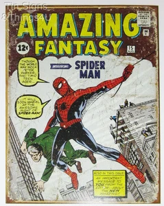 Amazing Fantasy Spider-Man Comic Cover TIN SIGN rustic marvel poster METAL #1971 - Picture 1 of 7