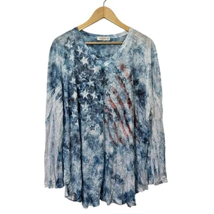 Jess & Jane Crinkle American Vintage Flag Tunic Top Size 3X Blue USA Patriotic - Picture 1 of 6