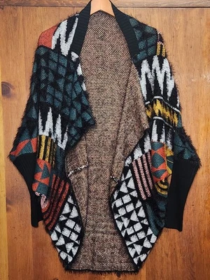 Suéter Maxsport Mujer Grande XL Pestañas Azteca Geométrico Cocoon Boho Cárdigan Foto 1 de 4