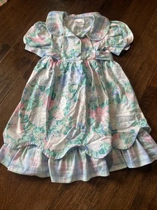 Bonnie Jean Vintage Girl Dress Sz 5/6 Floral Gingham Retro Cottagecore Prairie - Picture 1 of 8