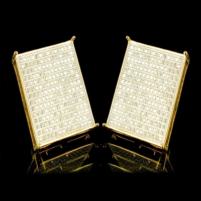 Aretes XL de pantalla plana micro pavé enchapados en oro de 14K circonitas cúbicas para hombre de 20 mm Foto 1 de 4