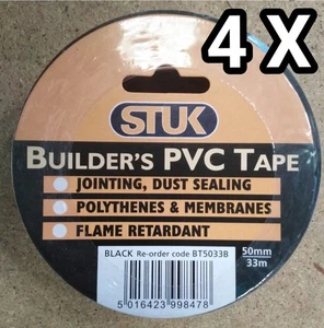 4 x STUK BT5033B schwarz PVC Bauherren Membran selbstklebende Klebebänder 50 mm x 33 m - Bild 1 von 7