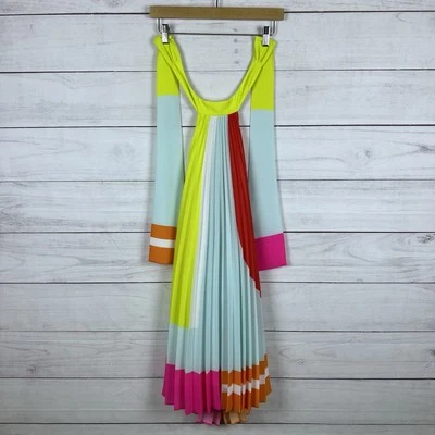 $440 Alice + Olivia Women Blue Aviana Abstract Pleated Halter Mini Dress Medium - Image 1 of 4