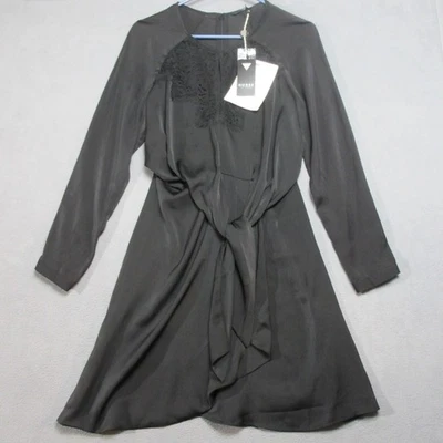 Guess Dress Womens XS Black Fit & Flare Tie Waist Draped Front Long Sleeve - Image 1 of 4