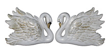 Miller Studios CHALKWARE SWANS Pair Wall Hangings White Pearlescent & Gold, 1968