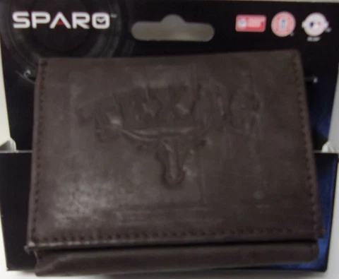 Texas Longhorns Brown Leather Distressed lookTrifold Wallet Embossed name. #305 Cover
