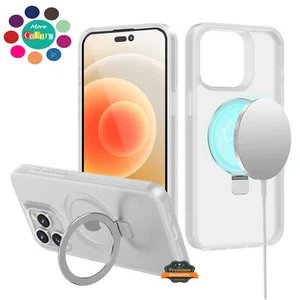 For Apple iPhone 16 (6.1") Magnetic Circle Kickstand Matte Skin Ring Case Cover - Picture 1 of 35